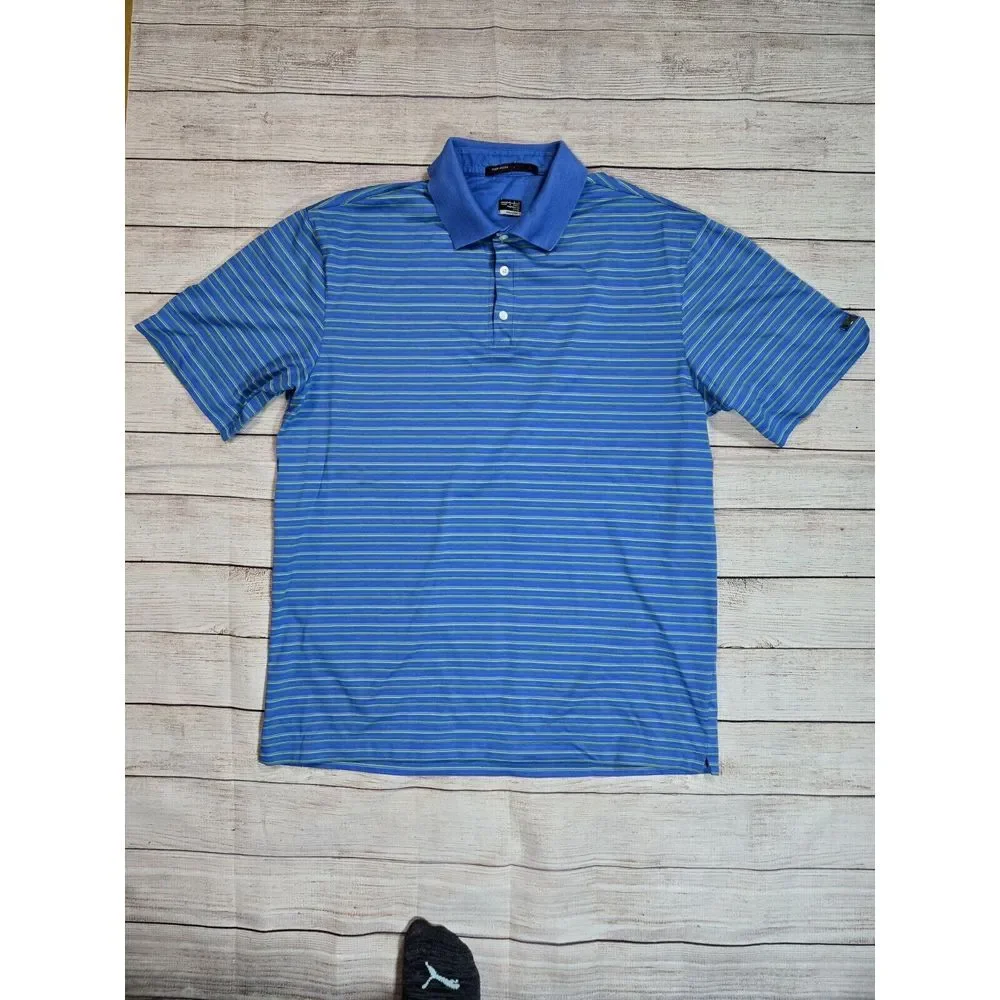 Tiger Woods Collection Polo Mens L Blue Striped Nike‎ Golf athletic performance